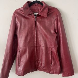 Burgundy leather jacket from Wilson’s.